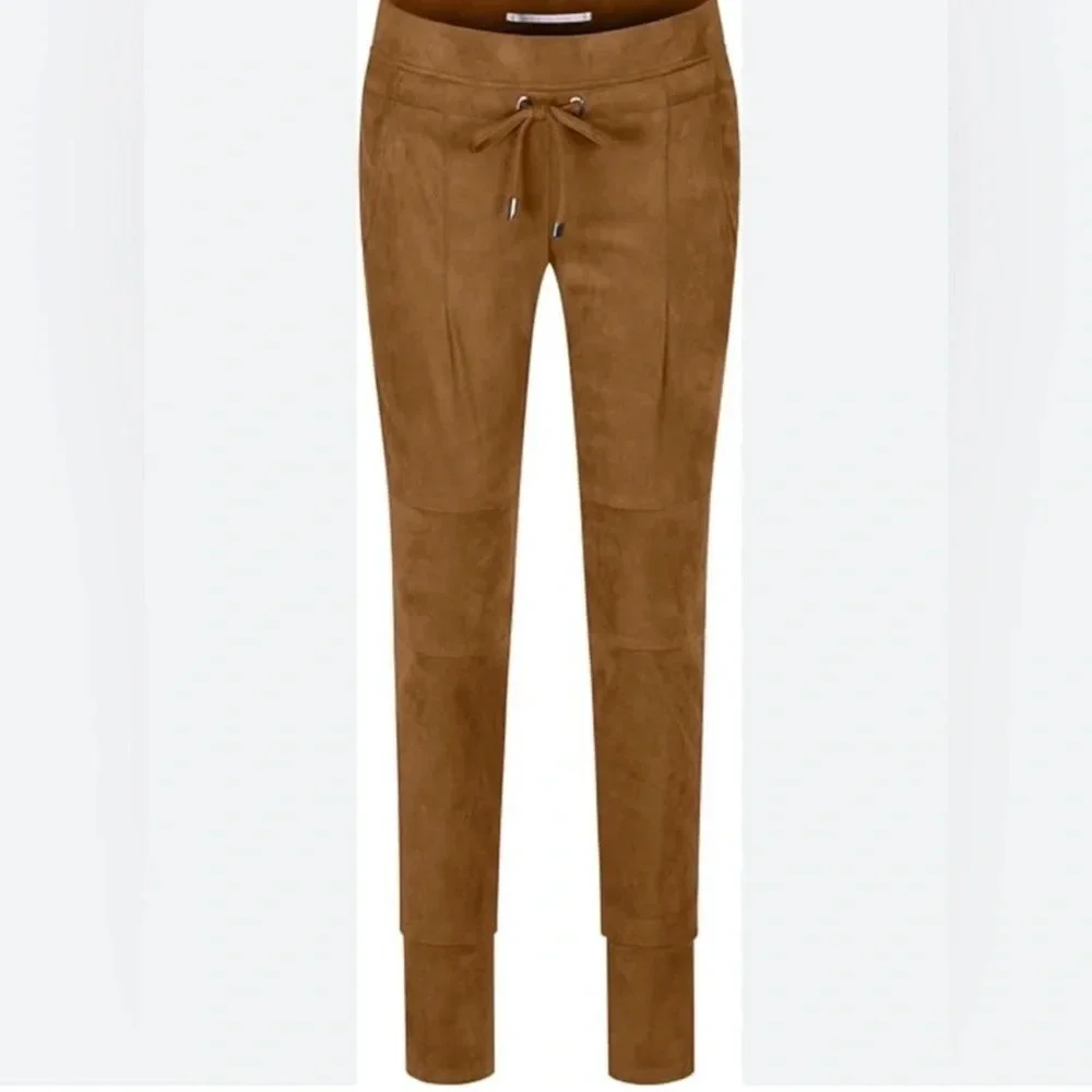 Raffaello Rossi Faux Suede Candice Jogger Pants Drawstrings Camel Brown